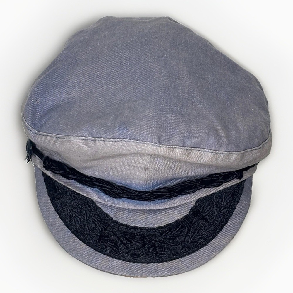 Vintage Greek Fisherman Cap Hat 100% Cotton Made in Greece Denim Blue Sailor M